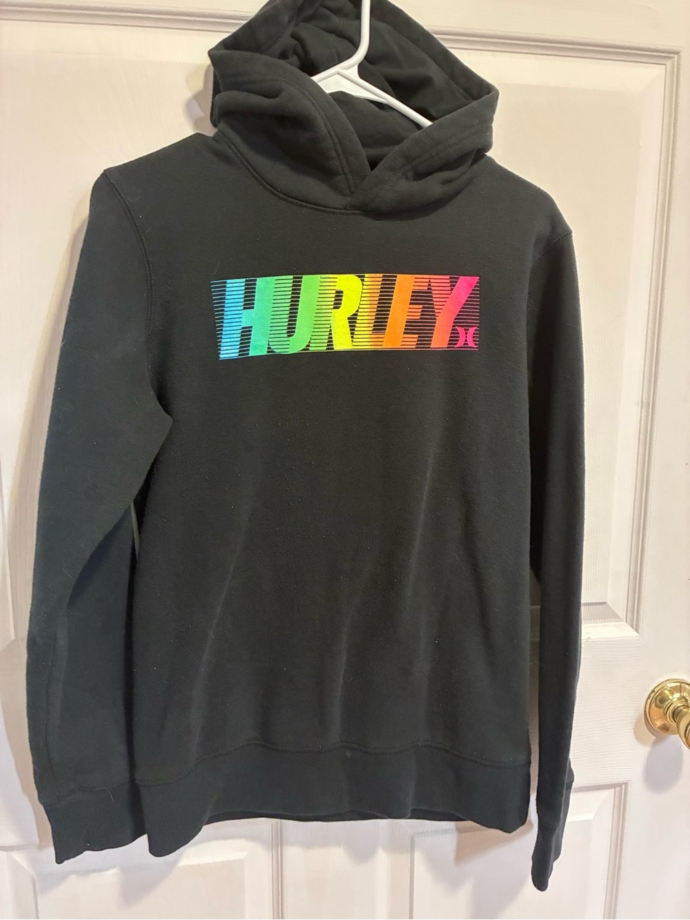 Hurley Black Hoodie Sweatshirt with Rainbow Logo Youth large